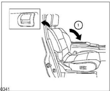 Diagram showing car seatbelt seat with directional arrows and a numbered label '1' pointing to the seatbelt.