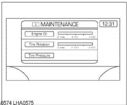 MAINTENANCE 12:31 Engine Oil U - V - E J - A - L J - C - D Tire Rotation J - E - K J - A - D Tire Pressure 0574 LHA0575
