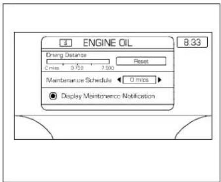 ENGINE OIL 8.33 Driving Distance Cries 3750 7.900 Reset Maintenance Schedule ← 0 mics ● Display Maintenance Notification