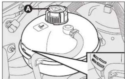 Technical diagram of a car engine component with labeled parts and a magnified inset showing a valve mechanism.