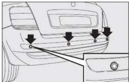 Line drawing of a car rear bumper with arrows pointing to the side panel (no text or symbols)