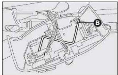 Technical line drawing of a mechanical assembly with labeled component B (no text or symbols beyond label)