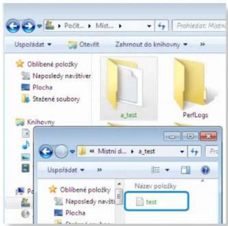 Počit... Míst... Prohředat: Mistni Usporádat Otevít Zahrnout do knihovny Oblíbené položky Naposledy navštiver Plocha Stažené soubory a_test PerfLogs Knihovny Mistní d... a_test Usporádat Oblibené položky Naposledy navští Plocha Název položky test