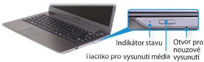 Indikátor stavu Tlačitko pro vysunutí média Otvor pro nouzové vysunutí