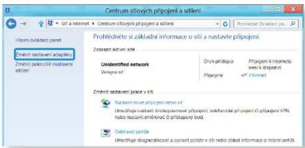 Centrum sitových připojení a sdileni Sít a Internet • Centrum sitových připojení a sdileni Prohlédněte si základní informace o síti a nastavte připojení. Zobrazní svitvni sítě Unidentified network Druh přístupu Přípojení k Internetu not k přípojení Vergeva sít Přípojení s* Internet Zobrazní nastavní práce v síti Nastavní nove připojení nebo sít Umrochňuje nastavní číslopiasmové připojení, telefonické připojení O připojení VPN nebo nastavní směnováč O přístupový bod. Čobrazní potřeže Umrochňuje diagnostičnost a opravit potřeže v síti nebo záklat informace o třeteln potřeže