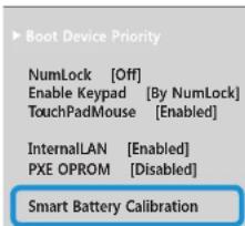 Boot Device Priority NumLock [Off] Enable Keypad [By NumLock] TouchPadMouse [Enabled] InternalLAN [Enabled] PXE OPROM [Disabled] Smart Battery Calibration
