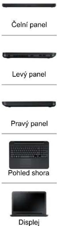 Čelní panel Levý panel Pravý panel Pohled shora Displej