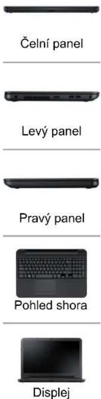 Čelní panel Levý panel Pravý panel Pohled shora Displej