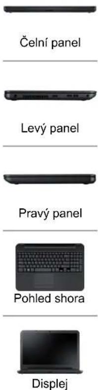 Čelní panel Levý panel Pravý panel Pohled shora Displej