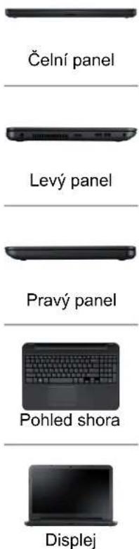 Čelní panel Levý panel Pravý panel Pohled shora Displej