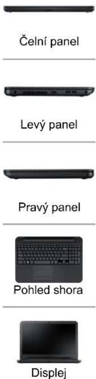 Čelní panel Levý panel Pravý panel Pohled shora Displej