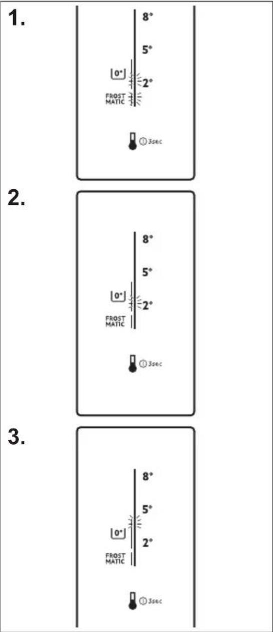 1. 8° 5° 0° 2° FROST MATIC ① 3sec 2. 8° 5° 0° 2° FROST MATIC ① 3sec 3. 8° 5° 0° 2° FROST MATIC ① 3sec