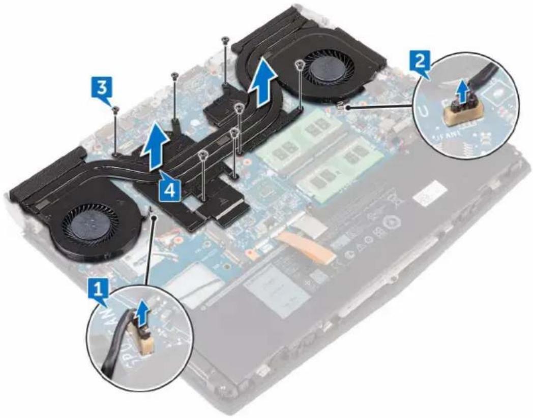 Labeled diagram of a computer motherboard showing numbered components and cable connections