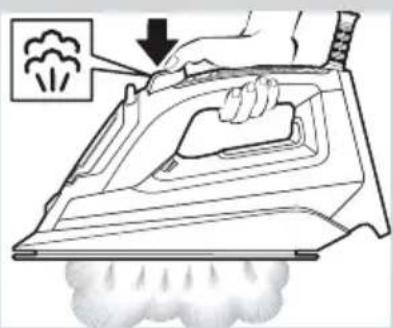 Diagram illustrating the process of ironing a steam, showing hand using smoke to remove air and exhaust.