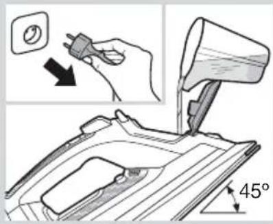 Diagram illustrating a hair styling technique with labeled angle and component, showing a hand using a power plug to adjust the hair.