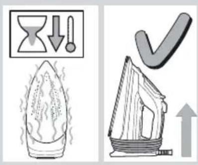 Illustration showing a fire extinguisher and a checkmark over a moving iron, with directional arrows and symbols indicating environmental change.