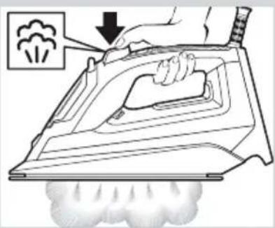 Diagram showing a hand using an iron on an airfoil with smokestacks, indicating dust removal or dust emission.