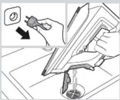 Diagram illustrating a procedure for cleaning or cleaning a surface, with labeled components and directional arrow indicating action.