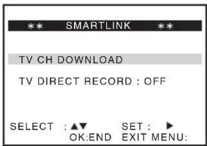 SMARTLINK TV CH DOWNLOAD TV DIRECT RECORD : OFF SELECT : ▲▼ SET : ▶ OK:END EXIT MENU: