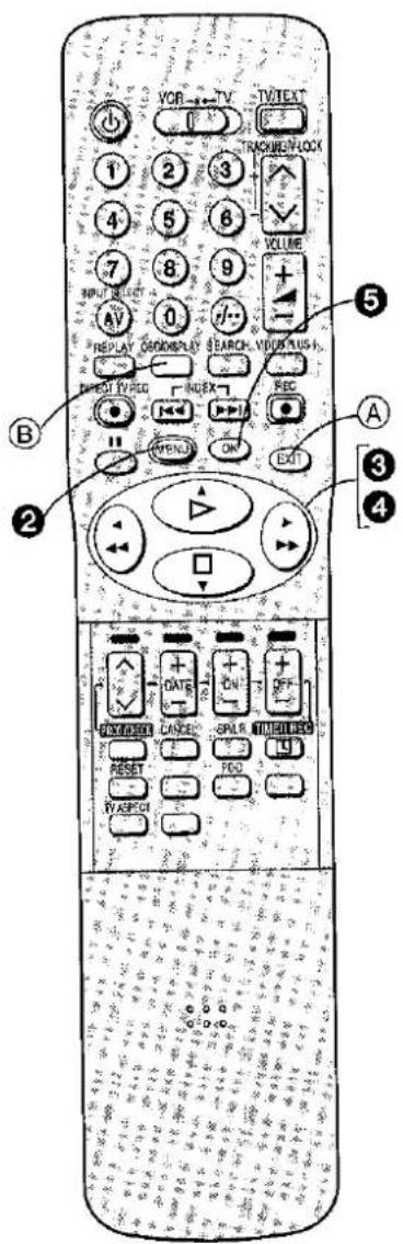VOR→TV I TRAVEL/LOCK 1 2 3 4 5 6 7 8 9 INPUT SELECT AV 0 REPLAY GROOPLAY SEARCH VIDEO PLUS DIRECT VIDEO INDEX REC OFF ENGLISH ON EXIT A B C D E F G H I J K L M N O P Q R S T U V W X Y Z A ③ ④