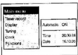 METHNICUM Timer record Display Tuning Clock Functions Automatic ON Time 20:30:24 Date 16.10.05