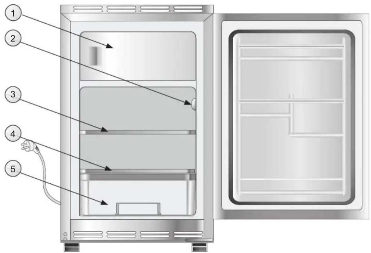 Diagram of a refrigerator interior with numbered parts for identification and assembly reference.