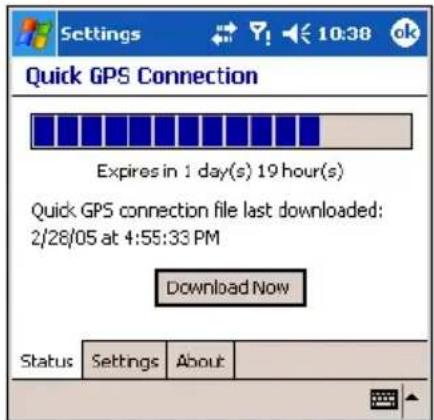 Quick GPS Connection Expires in 1 day(s) 19 hour(s) Quick GPS connection file last downloaded: 2/28/05 at 4:55:33 PM Download Now Status Settings About