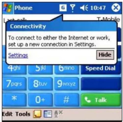 Connectivity To connect to either the Internet or work, set up a new connection in Settings. Settings Hide 4ghi 5jk 6mno Speed Dial 7pqrs 8tuv 9wxyz * 0+ # Talk Edit Tools