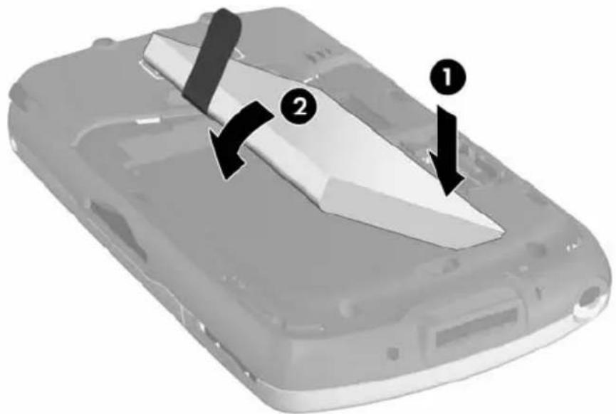 Diagram of a device with labeled parts, showing two numbered arrows pointing to a component on its surface.