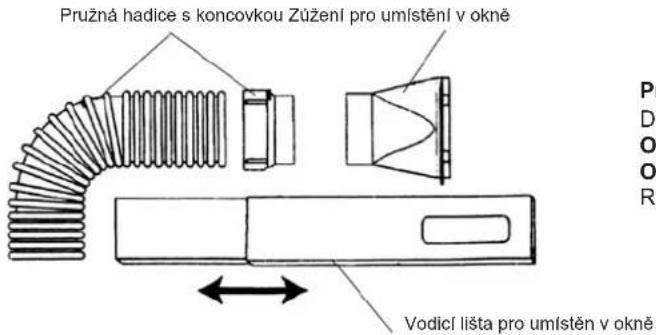 Pružná hadice s koncovkou Zúžení pro umístění v okně Vodící lišta pro umístění v okně