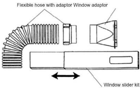 Flexible hose with adaptor Window adaptor Window slider kit