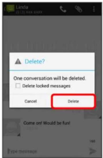 Linda (012) xxx xxxx Delete? One conversation will be deleted. Delete locked messages Cancel Delete Come on! Would be fun!