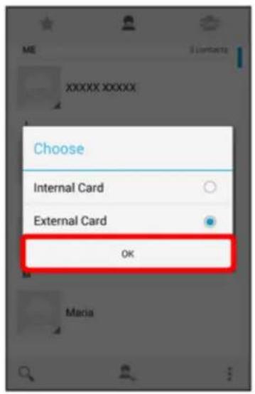 ME XXXXX XXXXX Choose Internal Card External Card OK Maria
