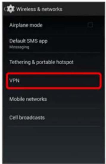 Wireless & networks Airplane mode Default SMS app Messaging Tethering & portable hotspot VPN Mobile networks Cell broadcasts