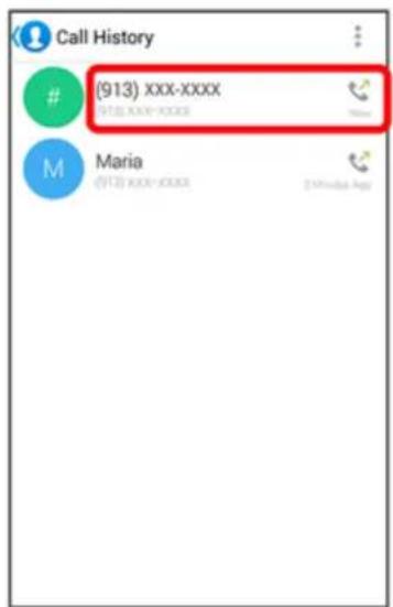 Call History (913) XXX-XXXX (913) XXX-XXXX Maria (913) XXX-XXXX 2 Minutes Ago