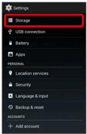 Settings Storage USB connection Battery Apps PERSONAL Location services Security Language & input Backup & reset ACCOUNTS Add account