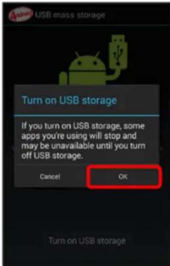 Turn on USB storage If you turn on USB storage, some apps you're using will stop and may be unavailable until you turn off USB storage. Cancel OK Turn on USB storage
