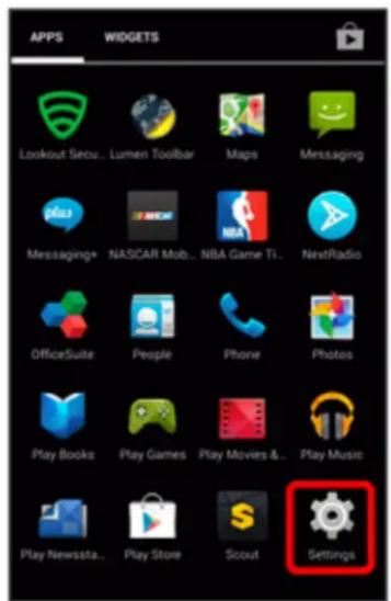 APP5 WIDGETS Lookout Secu... Lumen Toolbar Maps Messaging Messaging+ NASCAR Mob... NBA Game Ti... NextRadio OfficeSuite People Phone Photos Play Books Play Games Play Movies & Play Music Play Newssta... Play Store Scout Settings