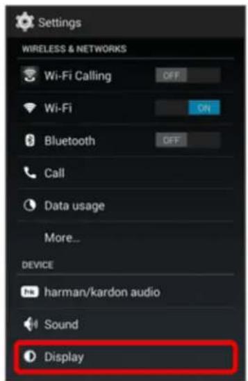 Settings WIRELESS & NETWORKS Wi-Fi Calling OFF Wi-Fi ON Bluetooth OFF Call Data usage More... DEVICE harman/kardon audio Sound Display