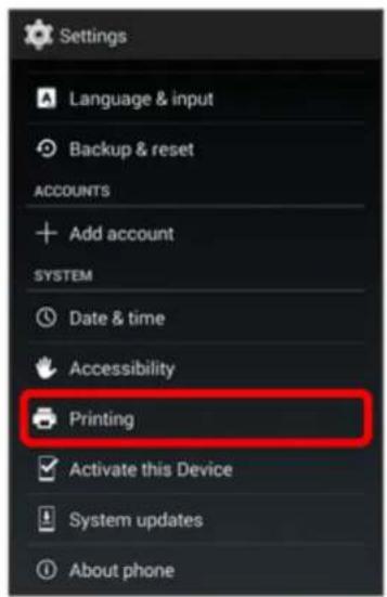 Settings Language & input Backup & reset ACCOUNTS Add account SYSTEM Date & time Accessibility Printing Activate this Device System updates About phone