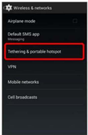 Wireless & networks Airplane mode Default SMS app Messaging Tethering & portable hotspot VPN Mobile networks Cell broadcasts