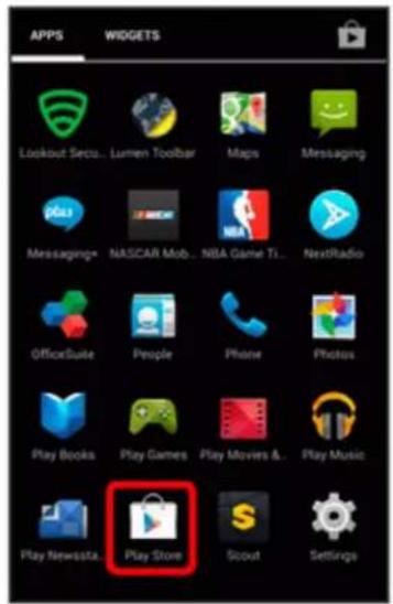 APPS. WIDGETS. Lookout Secs... Lumen Toolbar. Maps. Messaging. MEngaging* NASCAR Mob... NBA Game Ti... NextRadio. OfficeSuite. People. Phone. Photos. Play Books. Play Games. Play Movies &. Play Music. Play Newssta... Play Store. Scout. Settings