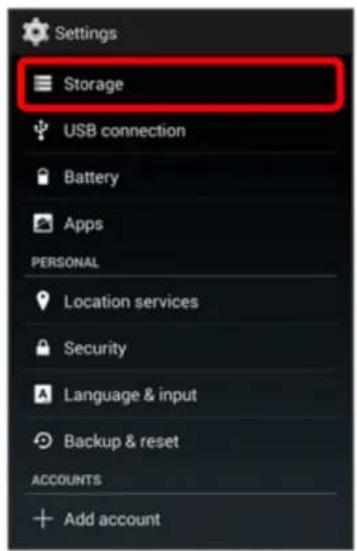 Settings Storage USB connection Battery Apps PERSONAL Location services Security Language & input Backup & reset ACCOUNTS Add account