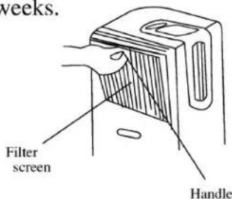 weeks. Filter screen. Handle.