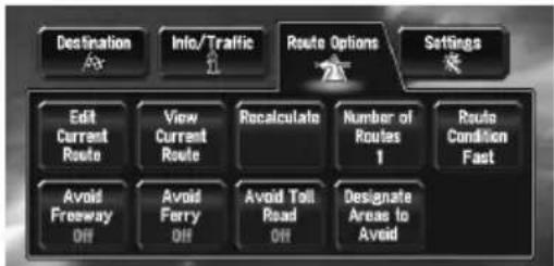 PIONEER AVIC-N3 - Route Options menu - 1