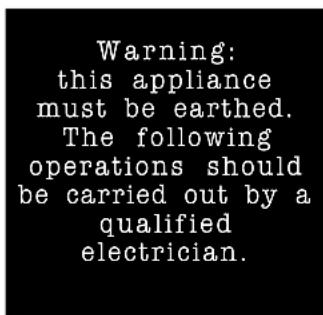 Warning: this appliance must be earthed. The following operations should be carried out by a qualified electrician.