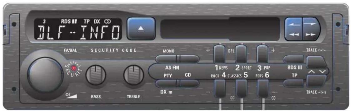 3 RDS III TP DX CD DLF-INFO FA/BAL SECURITY CODE MONO + DPL + TRACK >> AS FM 1 NEWS 2 SPORT 3 POP RDS III PTY CD ROCK 4 CLASSICS 5 PERS 6 TP DX m - DD CD TRACK >>