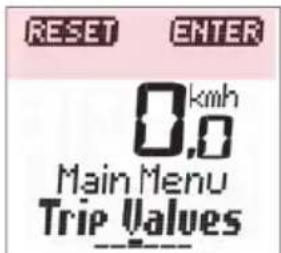 RESET ENTER 0.km/h 0.0 Main Menu Trip Values