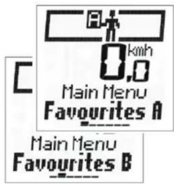 0.0 km/h Main Menu Favourites A Main Menu Favourites B