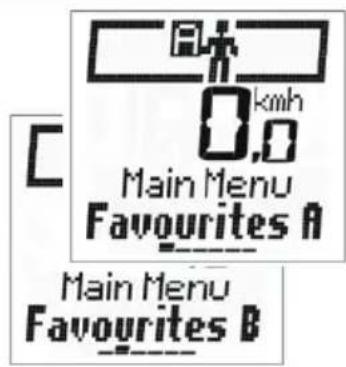 A 0,0 kmh Main Menu Favourites A Main Menu Favourites B